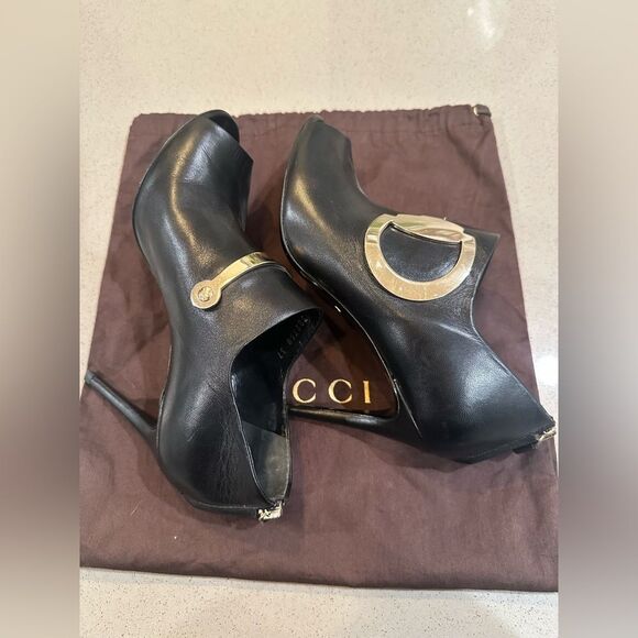 GUCCI Peeptoe Ankle Bootie with Gold Horsebit Zip Up Size 37 - Picture 10 of 13